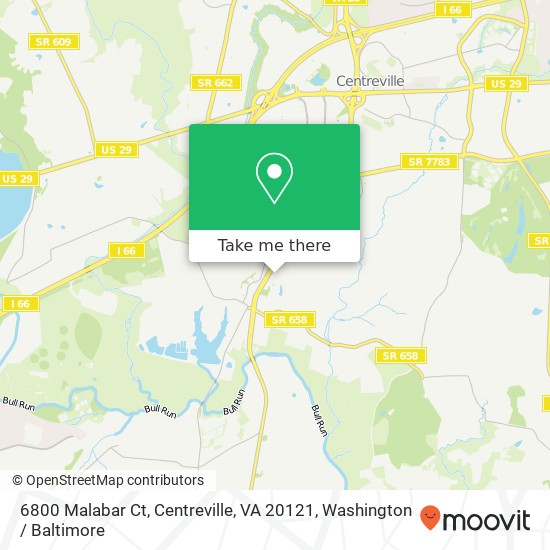 Mapa de 6800 Malabar Ct, Centreville, VA 20121