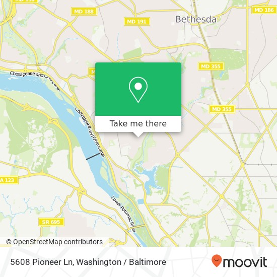 Mapa de 5608 Pioneer Ln, Bethesda, MD 20816