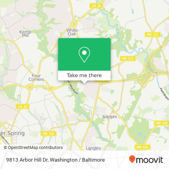 Mapa de 9813 Arbor Hill Dr, Silver Spring, MD 20903