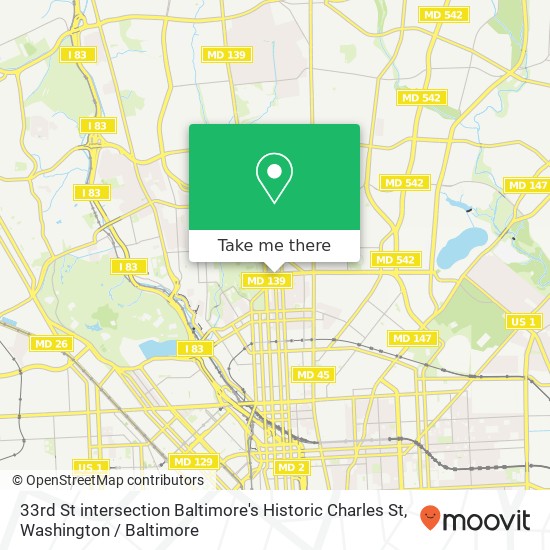 Mapa de 33rd St intersection Baltimore's Historic Charles St, Baltimore, MD 21218