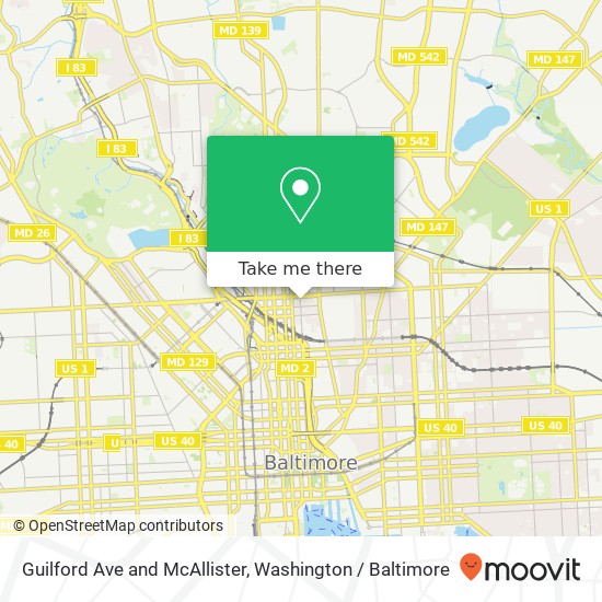 Guilford Ave and McAllister, Baltimore, MD 21202 map