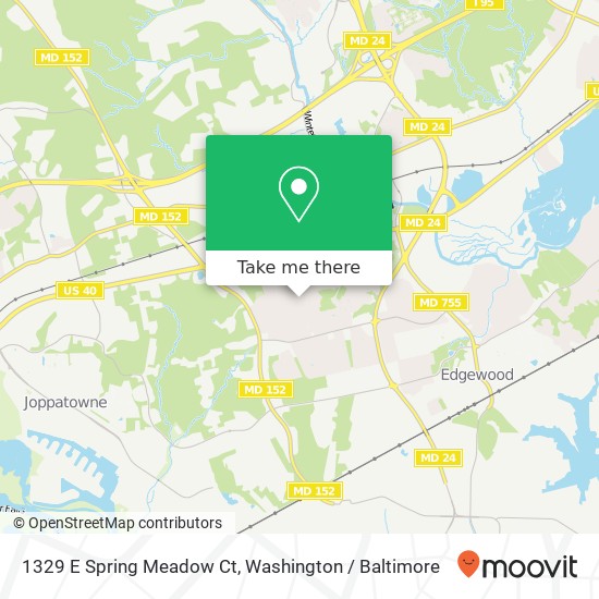 Mapa de 1329 E Spring Meadow Ct, Edgewood, MD 21040