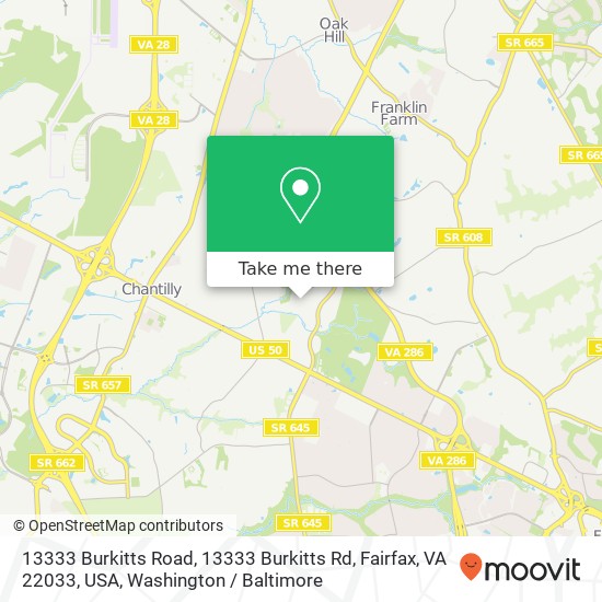 Mapa de 13333 Burkitts Road, 13333 Burkitts Rd, Fairfax, VA 22033, USA