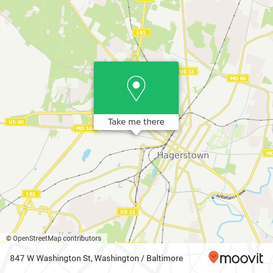 Mapa de 847 W Washington St, Hagerstown, MD 21740