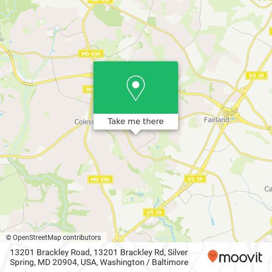 Mapa de 13201 Brackley Road, 13201 Brackley Rd, Silver Spring, MD 20904, USA