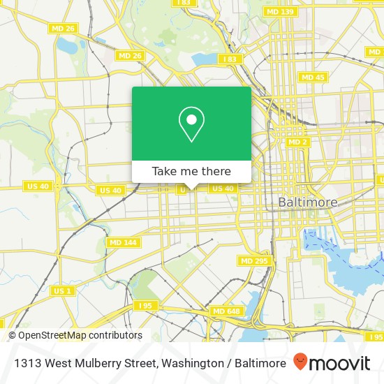 Mapa de 1313 West Mulberry Street, 1313 W Mulberry St, Baltimore, MD 21223, USA