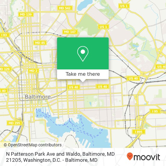 Mapa de N Patterson Park Ave and Waldo, Baltimore, MD 21205