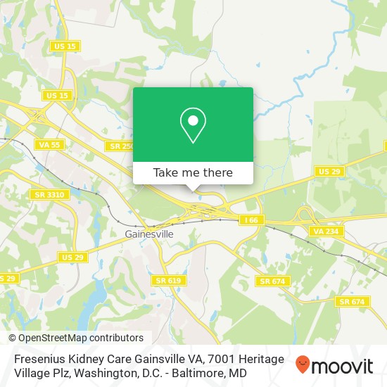 Fresenius Kidney Care Gainsville VA, 7001 Heritage Village Plz map