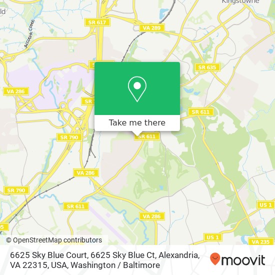 Mapa de 6625 Sky Blue Court, 6625 Sky Blue Ct, Alexandria, VA 22315, USA