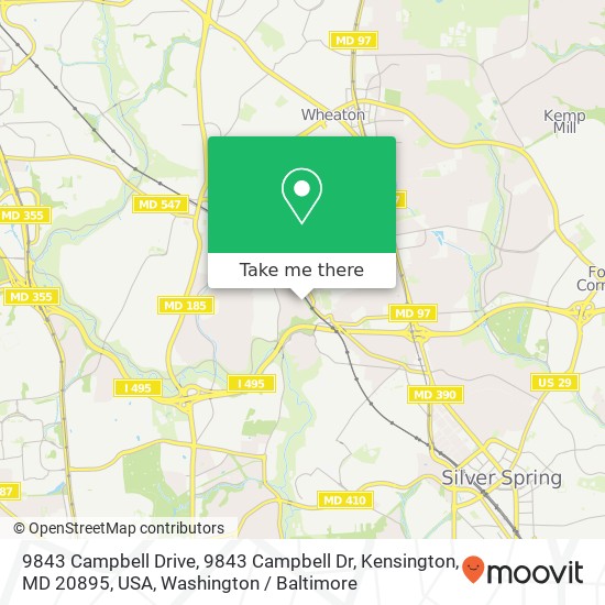 9843 Campbell Drive, 9843 Campbell Dr, Kensington, MD 20895, USA map