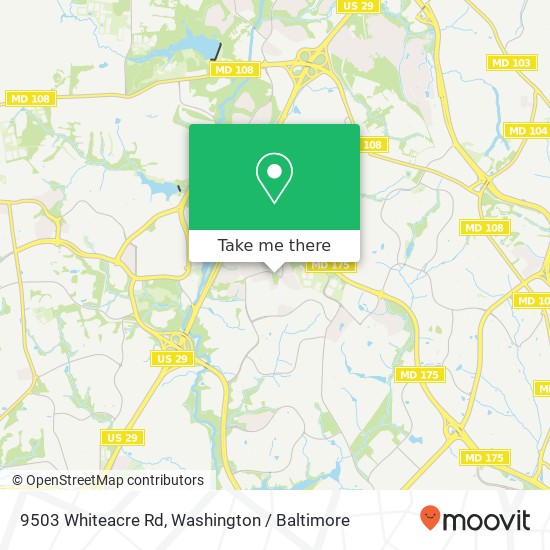 Mapa de 9503 Whiteacre Rd, Columbia, MD 21045