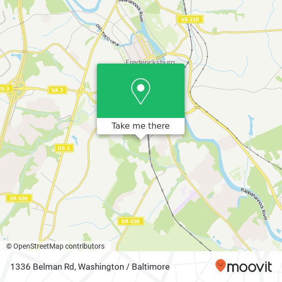 Mapa de 1336 Belman Rd, Fredericksburg, VA 22401