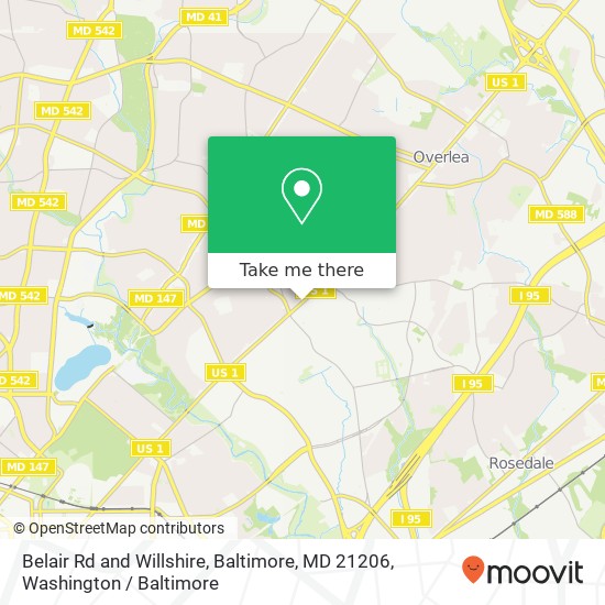 Belair Rd and Willshire, Baltimore, MD 21206 map