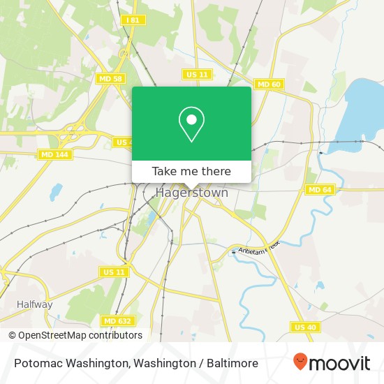 Mapa de Potomac Washington, Hagerstown, MD 21740