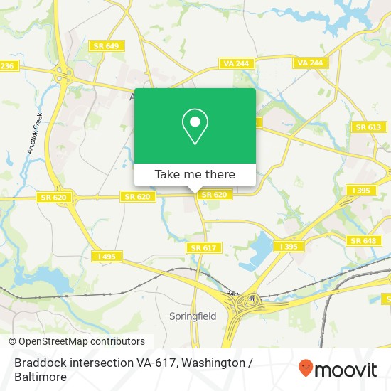 Mapa de Braddock intersection VA-617, Springfield, VA 22151