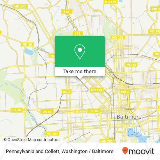 Pennsylvania and Collett, Baltimore, MD 21217 map