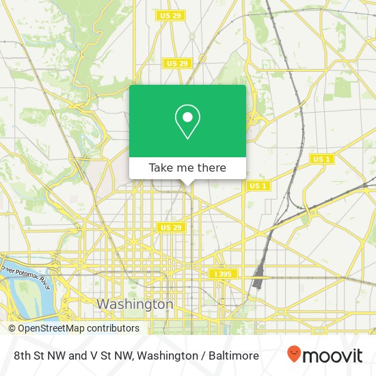 Mapa de 8th St NW and V St NW, Washington, DC 20001