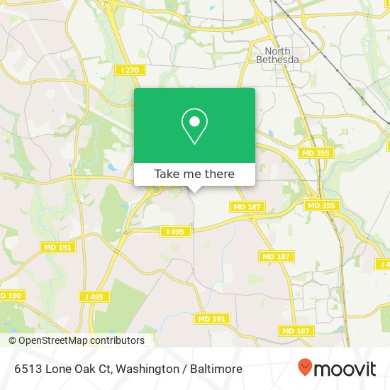 Mapa de 6513 Lone Oak Ct, Bethesda, MD 20817