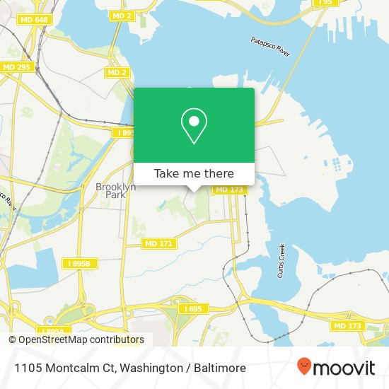 Mapa de 1105 Montcalm Ct, Brooklyn, MD 21225