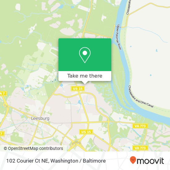 Mapa de 102 Courier Ct NE, Leesburg, VA 20176