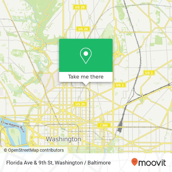 Mapa de Florida Ave & 9th St, Washington, DC 20001