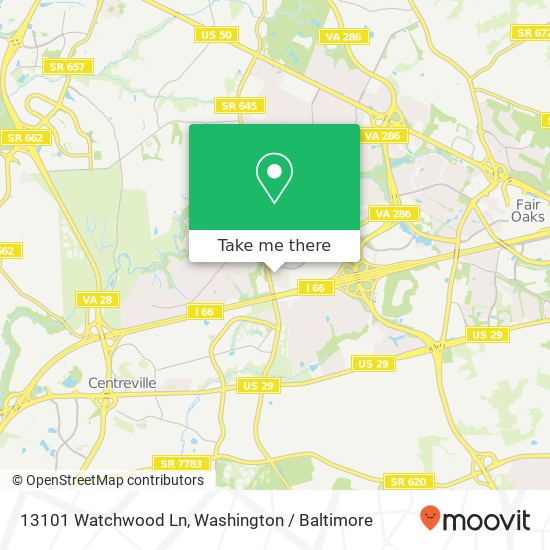 Mapa de 13101 Watchwood Ln, Fairfax, VA 22033