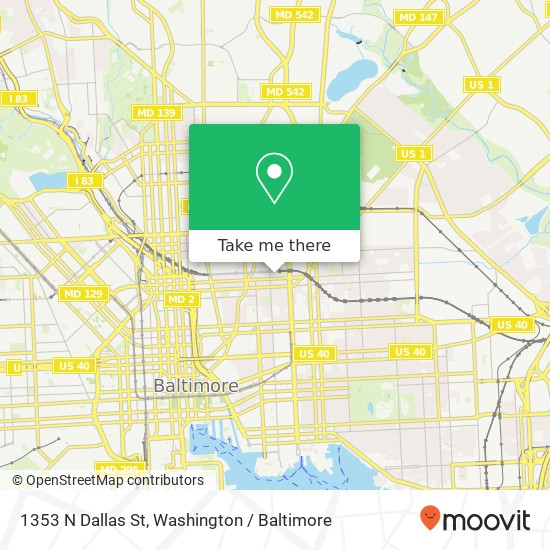 Mapa de 1353 N Dallas St, Baltimore, MD 21213