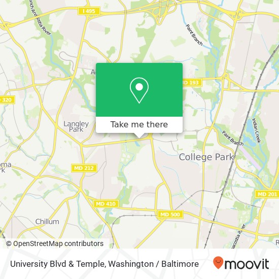 Mapa de University Blvd & Temple, Hyattsville, MD 20783