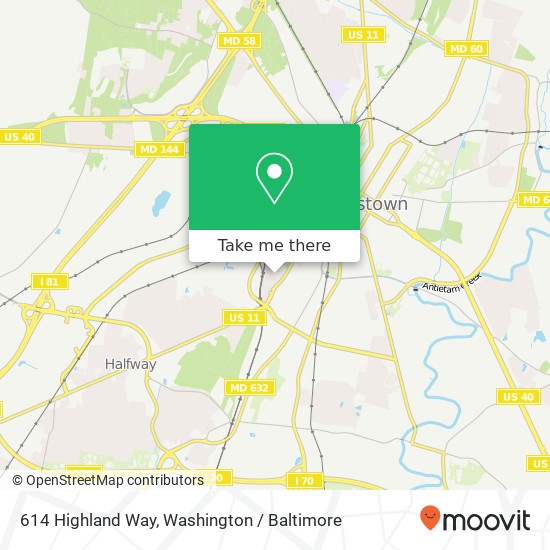 Mapa de 614 Highland Way, Hagerstown, MD 21740