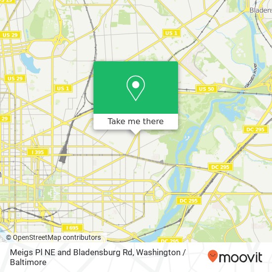 Mapa de Meigs Pl NE and Bladensburg Rd, Washington, DC 20002