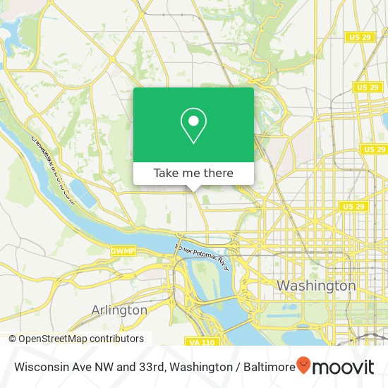 Mapa de Wisconsin Ave NW and 33rd, Washington, DC 20007