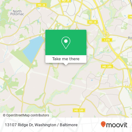 Mapa de 13107 Ridge Dr, Rockville, MD 20850