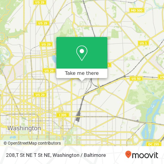 Mapa de 208,T St NE T St NE, Washington, DC 20002