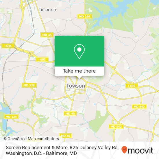 Mapa de Screen Replacement & More, 825 Dulaney Valley Rd