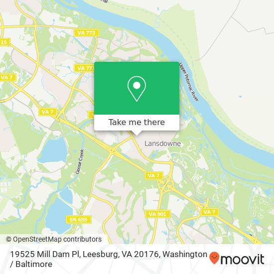 Mapa de 19525 Mill Dam Pl, Leesburg, VA 20176