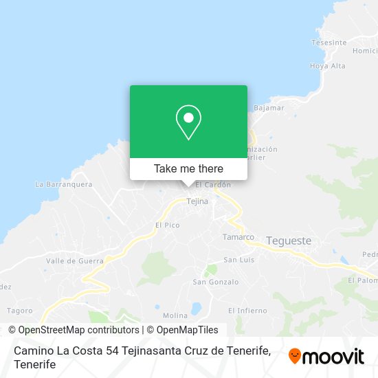 Camino La Costa 54 Tejinasanta Cruz de Tenerife map