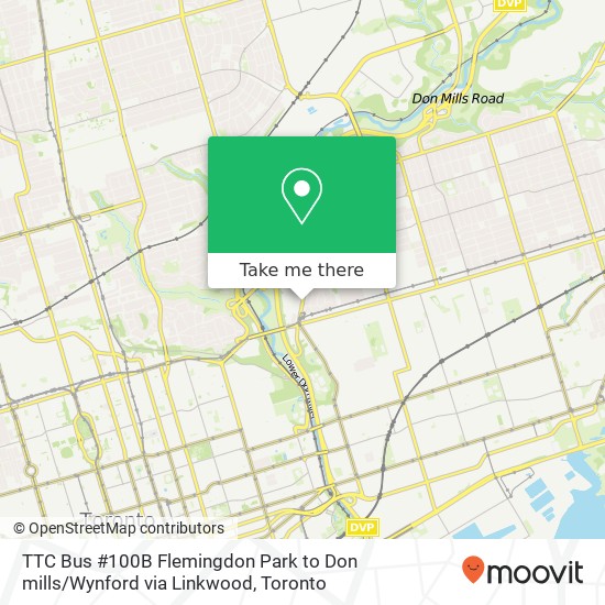 TTC Bus #100B Flemingdon Park to Don mills / Wynford via Linkwood plan