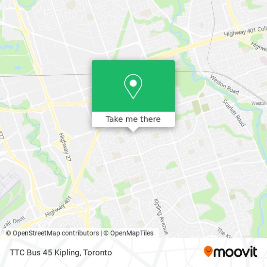 TTC Bus 45 Kipling map