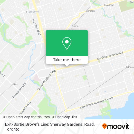 Exit / Sortie Brown's Line; Sherway Gardens; Road map