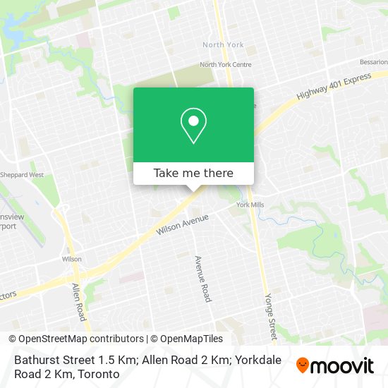 Bathurst Street 1.5 Km; Allen Road 2 Km; Yorkdale Road 2 Km map