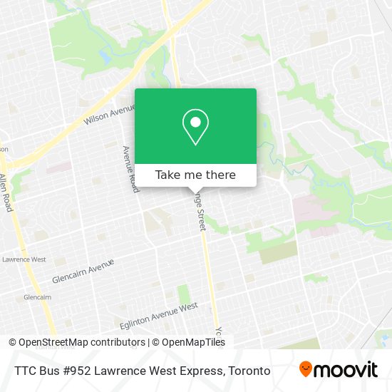 TTC Bus #952 Lawrence West Express map