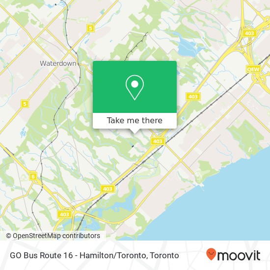 GO Bus Route 16 - Hamilton / Toronto map