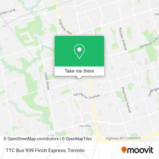 TTC Bus 939 Finch Express map