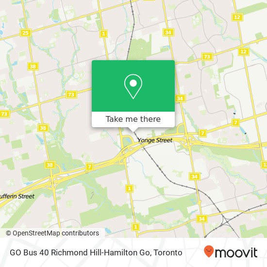 GO Bus 40 Richmond Hill-Hamilton Go map