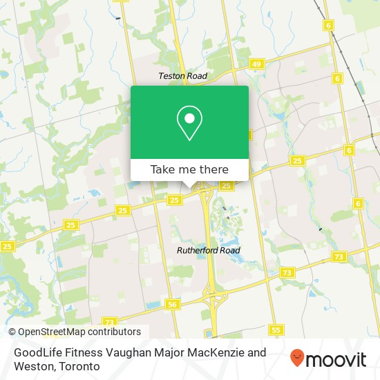 GoodLife Fitness Vaughan Major MacKenzie and Weston map