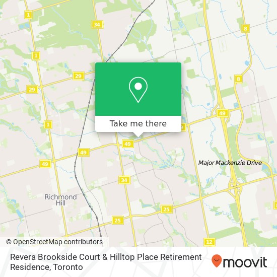 Revera Brookside Court & Hilltop Place Retirement Residence map