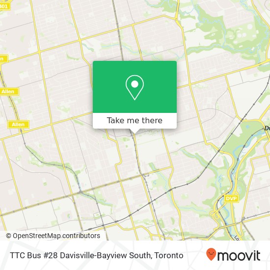 TTC Bus #28 Davisville-Bayview South map