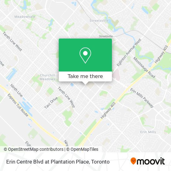 Erin Centre Blvd at Plantation Place map