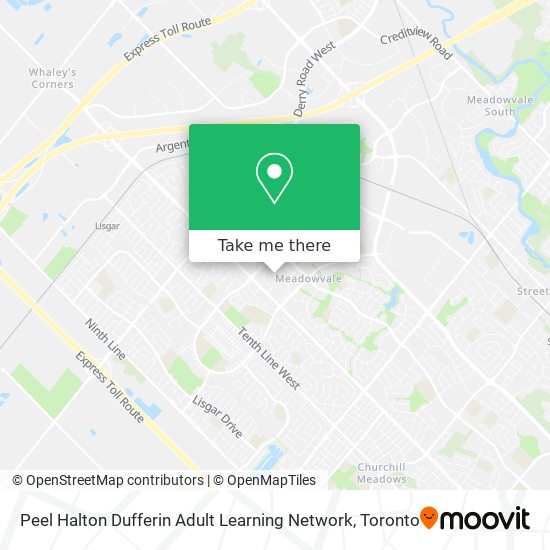 Peel Halton Dufferin Adult Learning Network map