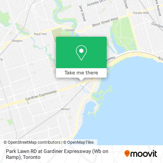 Park Lawn RD at Gardiner Expressway (Wb on Ramp) map
